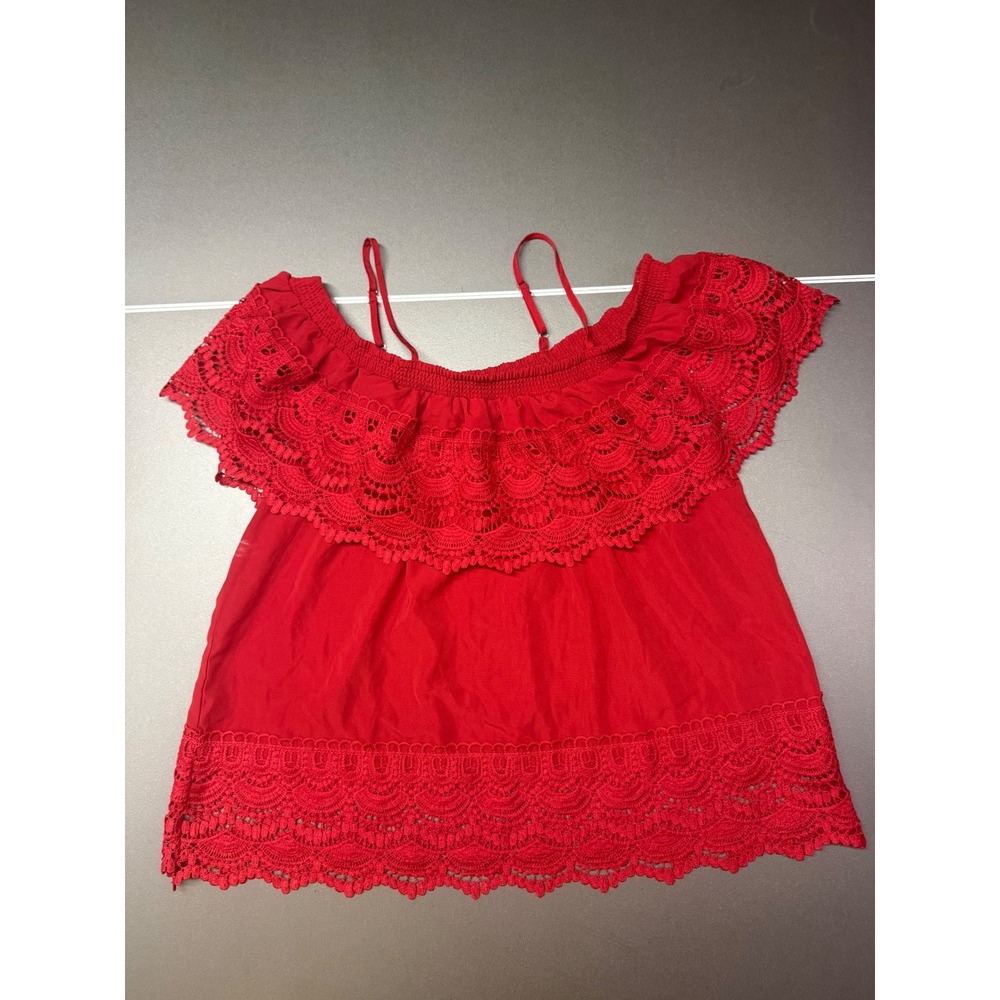 No Boundaries Red Off The Shoulder Crochet Lace Trim Top XXL 2XG 19